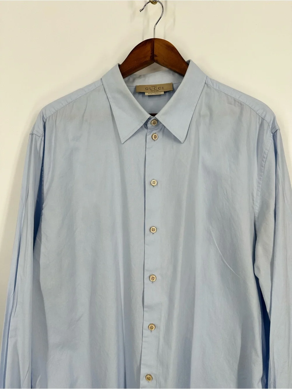 GUCCI French Cuff Vintage Pointed Collar Uniform Staff Dress Shirt Light Blue